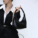 2026 New Women's One Shoulder Bag Half Moon Women Bag Female Fashion Split Leather Underarm Pouch