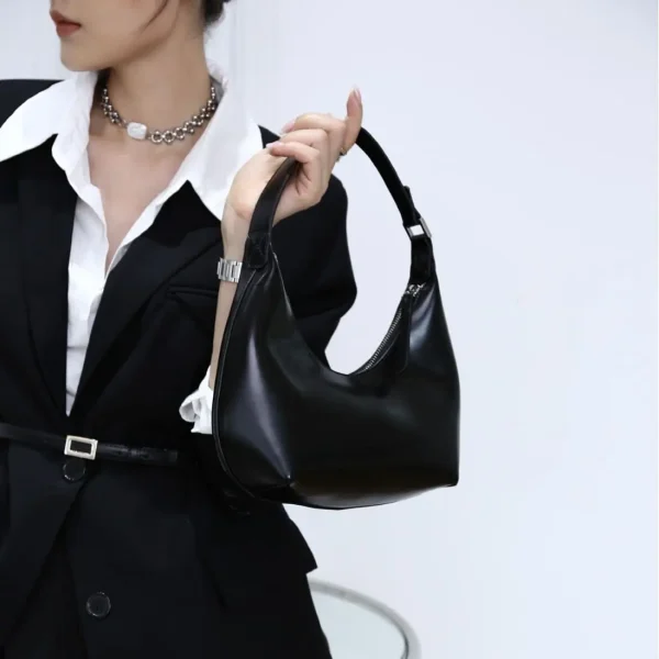 2026 New Women's One Shoulder Bag Half Moon Women Bag Female Fashion Split Leather Underarm Pouch