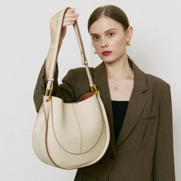 2026 Women Cowhide Saddle Bag Fashion Ladies Shoulder Bag Simple Leather Shoulder Crossbody Bag for Women