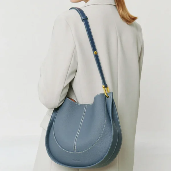 2026 Women Cowhide Saddle Bag Fashion Ladies Shoulder Bag Simple Leather Shoulder Crossbody Bag for Women