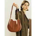 2026 Women Cowhide Saddle Bag Fashion Ladies Shoulder Bag Simple Leather Shoulder Crossbody Bag for Women