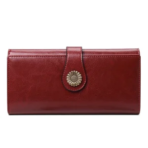 Fashion Genuine Leather Wallet Card Holder Female Long Purse Leather Female Clutch Wallets Zipper Purse Money Bag